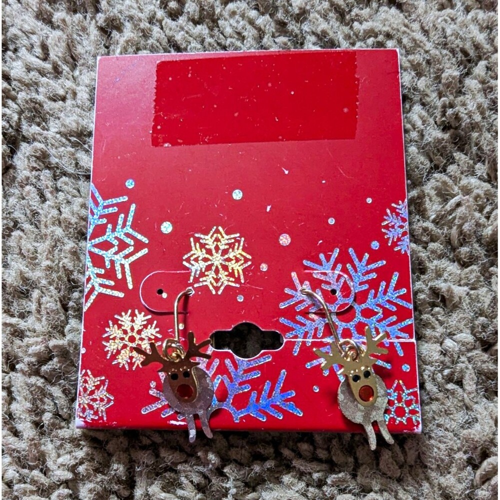 Kohls Womens OS Reindeer Dangle Drop Earrings Silver Gold Tone Christmas